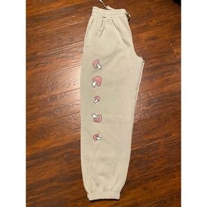 Santa Cruz Women's Large L Sweatpants Butterfly Mushroom Print Green Sweats